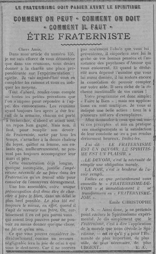 Être Fraterniste (Le Fraterniste, 28 novembre 1913)