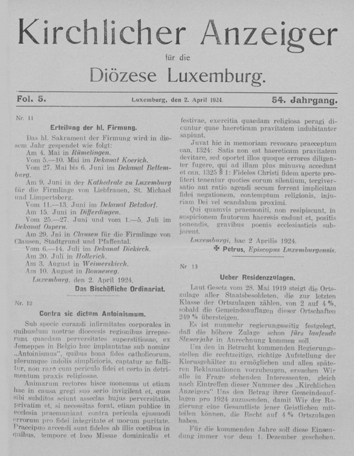 Contra sic dictum Antoinismus (Kirchlicher Anzeiger für die Diözese Luxemburg, 2. April 1924)(eluxemburgensia.lu)