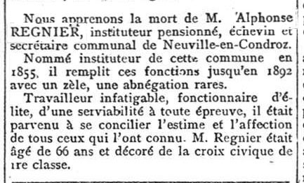 Mort d'Alphonse Regnier (La Meuse, 4 février 1903)(Belgicapress)