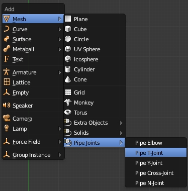 L'ajout de Pipe Joints dans le menu d'ajout des objets