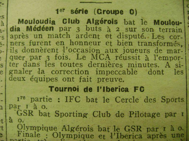 Dimanche 14.10.1923 à Médéa Mouloudia Club Médéen- MCA 2-3