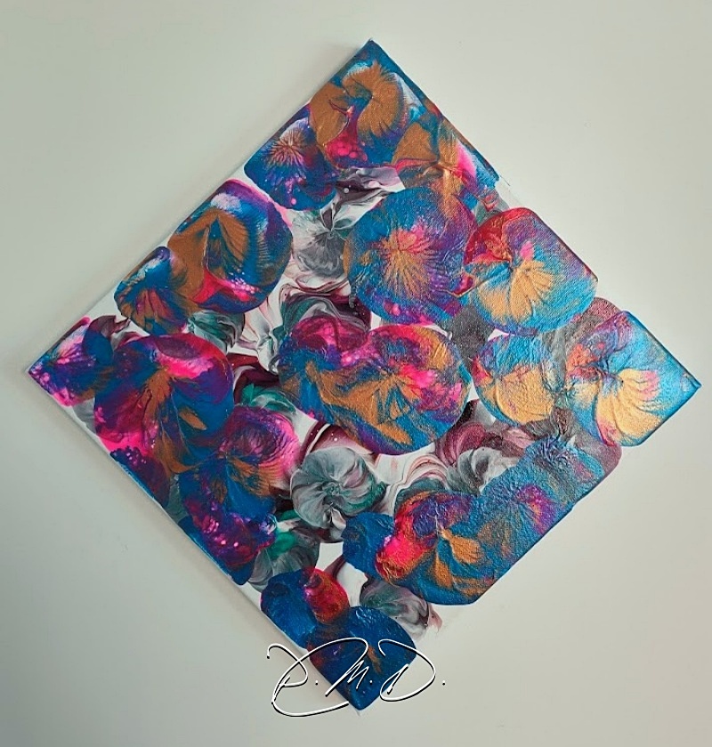 2021 C - Toile 30x30 -  Pouring acrylique au ballon de baudruche - D
