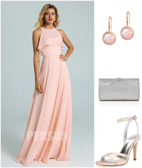 comment assortir robe longue rose perle