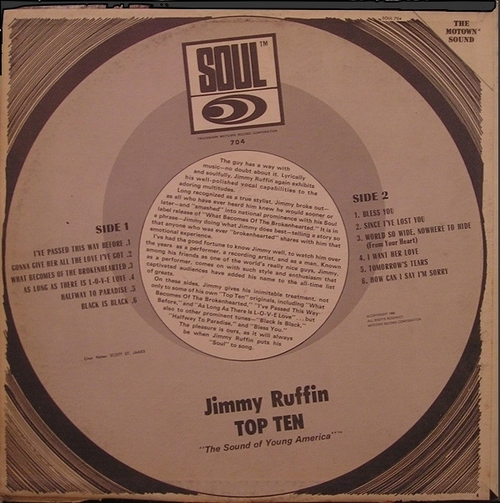 Jimmy Ruffin : Album " Jimmy Ruffin Sings Top Ten " Soul Records SS 704  US ]