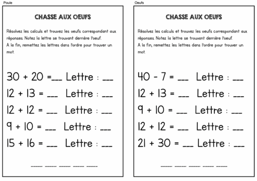 Chasse aux oeufs calculs