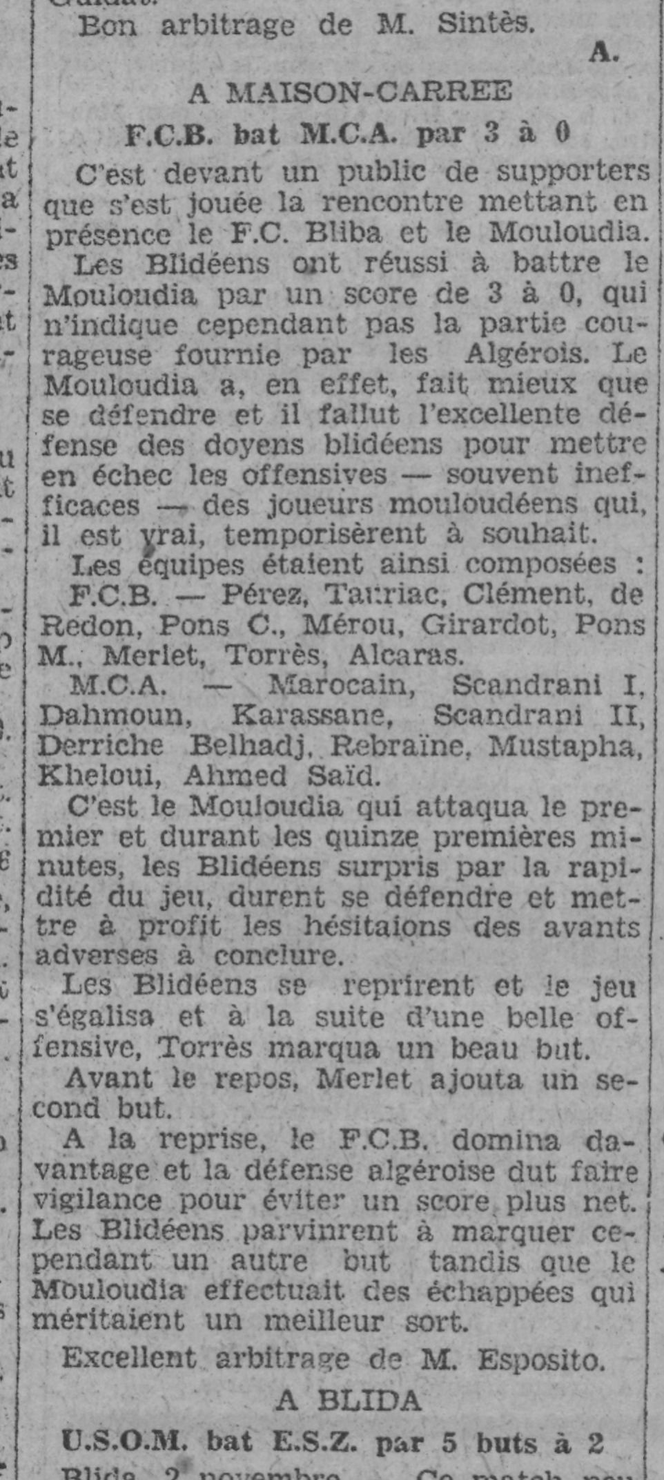 Dimanche 2.11.1930 maison carrée coupe AFN  FCB-MCA 3-0
