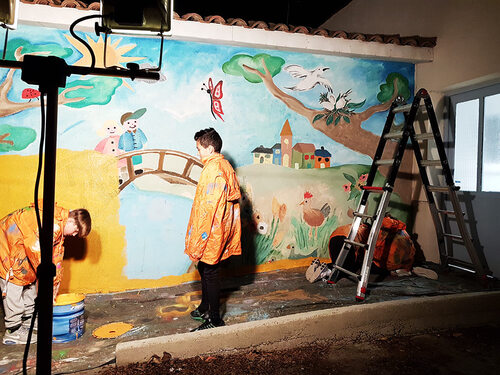 Stage graff street-art : realisation de dessin, customisation de casquette, fresque sur le mur de l'espace realiser par 7 jeunes de l'espace jeunesse de Sauvian (34) décembre 2016 et janvier 2017