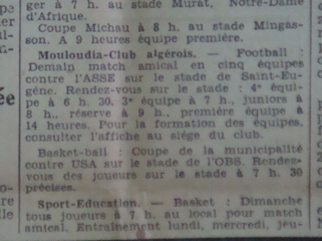 1er match officiel basket mca le 12.9.1937