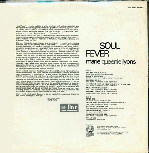 Marie ''Queenie'' Lyons : Album " Soul Fever " DeLuxe Records DLP-12001 [ US ]