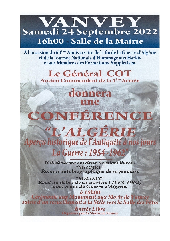 Conférence dui Général Cot sur la guerre d'Algérie à Vanvey