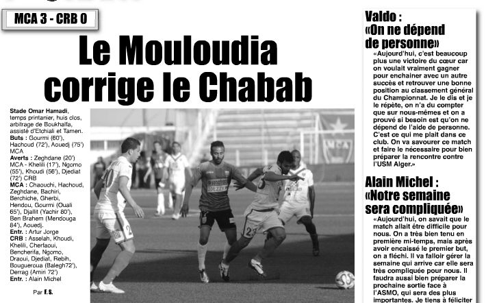 Vendredi 17.04.2015 à Bologhine à Huis clos MCA-CRB 3-00