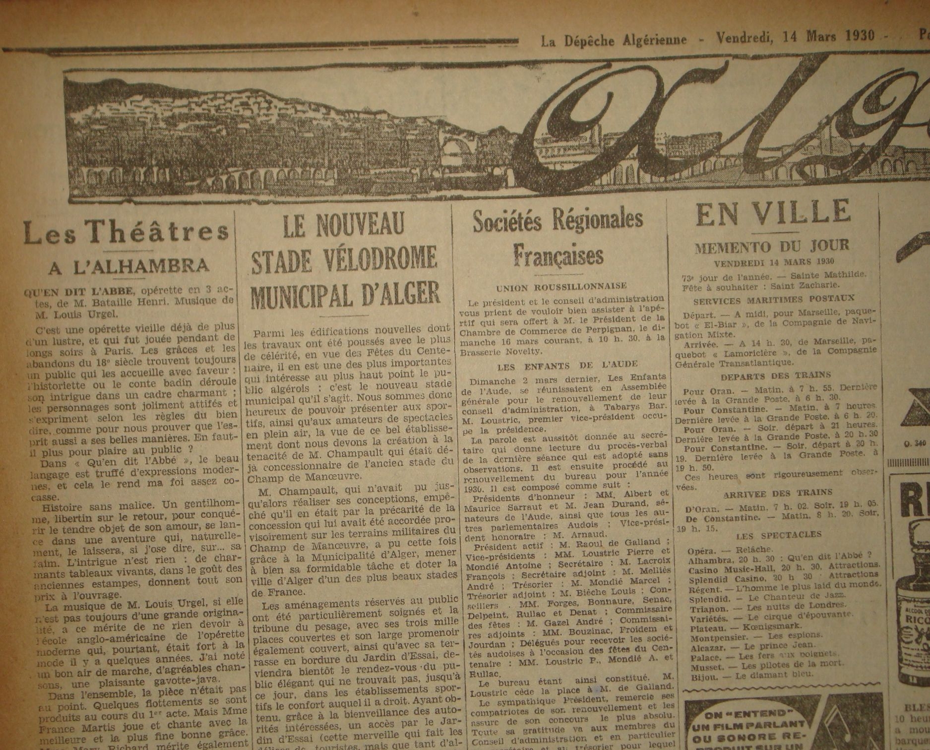13.3.1930  le nouveau stade municipal d\'Alger est prêt