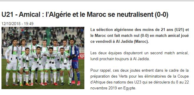 Vendredi 12.10.2018 Amical U 21 Maroc-EN 0-0