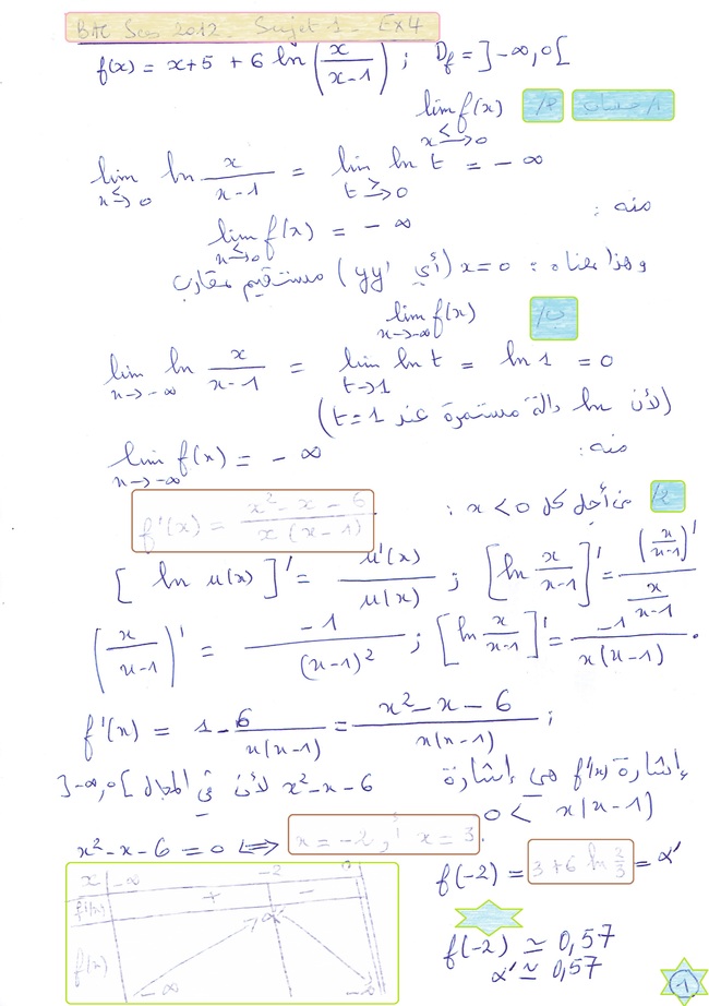 CORRECTION EXER 4 DU BAC 2012 / SUJET 1