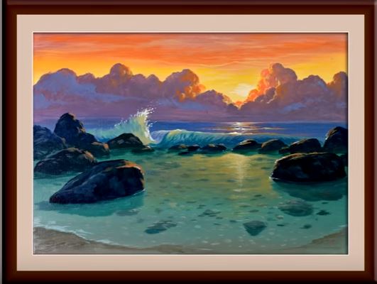 Dessin et peinture - vidéo 3120 : Le coucher de soleil sur la plage -  acrylique ou huile. - Le blog de lapalettedecouleurs.over-blog.com