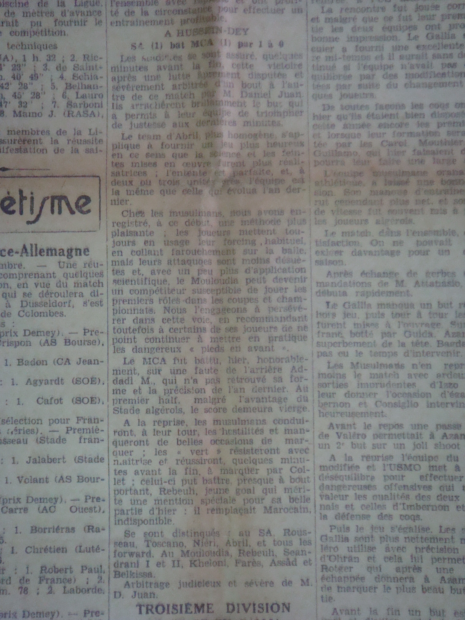 Dimanche 11.9.32 à Hussein-Dey coupe Municipalité Stade Algérois-MCA 1-0