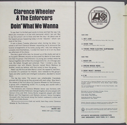 Clarence Wheeler & The Enforcers : Album " Doin' What We Wanna " Atlantic Records SD 1551 [ US ]