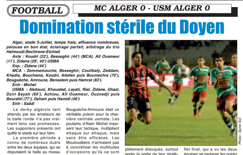 Samedi 17.10.2009 stade du 5-Juillet MCA-USMA 0-0