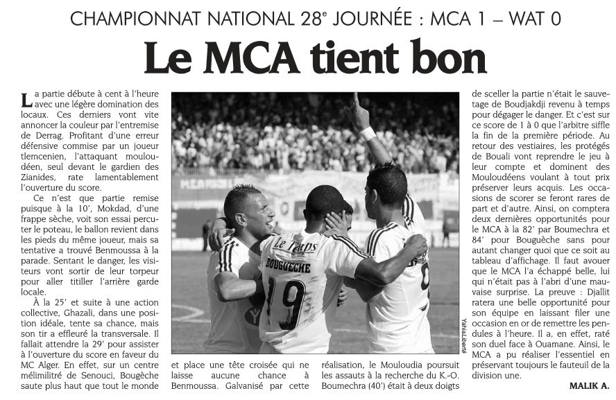 Samedi 24.4.2010 Stade Opow de Rouiba MCA-WAT 1-0