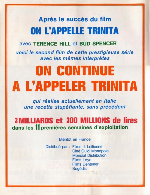 ON CONTINUE DE L'APPELER TRINITA - TERENCE HILL BOX OFFICE 1972