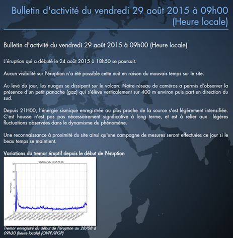 Bulletin d'activité du vendredi 28 août 2015 à 9h00

Source : OVPF / IPGP, http://www.ipgp.fr/fr/ovpf/bulletin-dactivite-vendredi-29-aout-2015-a-09h00-heure-locale
