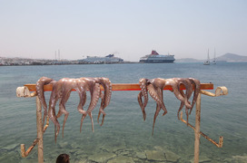 Le port de Pirée et l'ile de Naxos