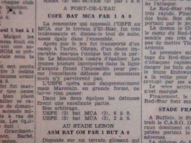 Dimanche 3.1.1932 à El Biar USFE-MCA 1-0