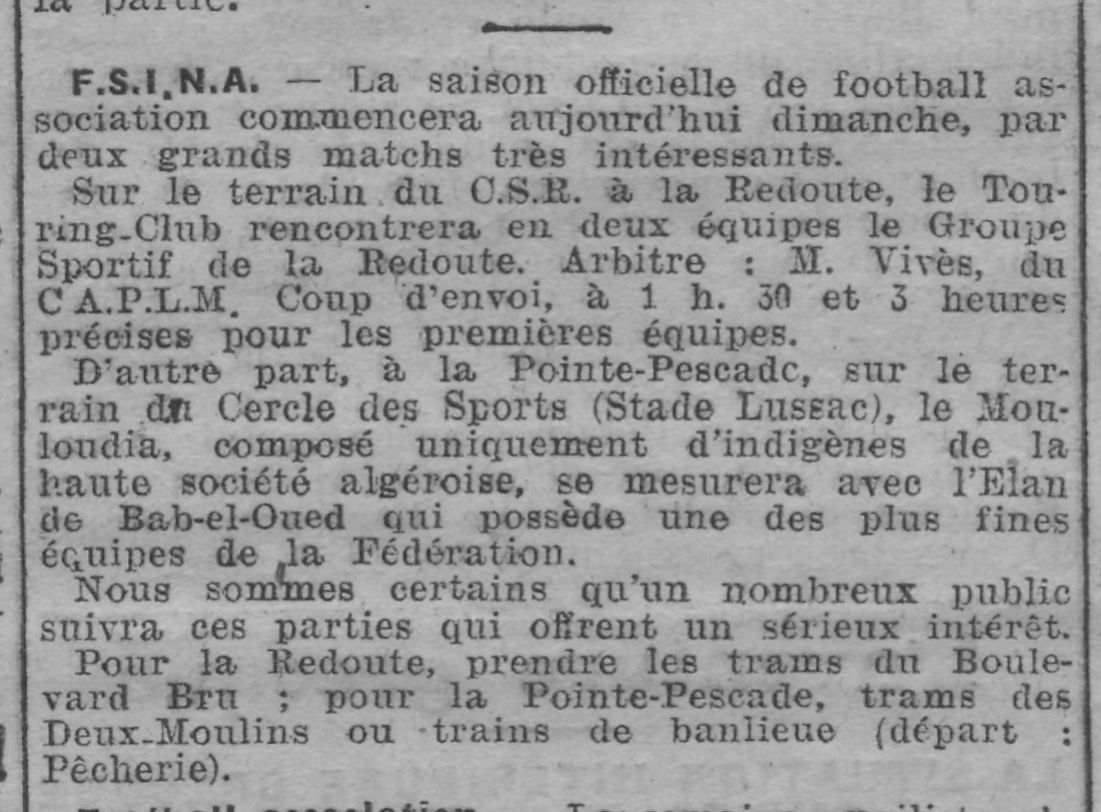 Dimanche 16.10.1921 Stade Lussac Elan Bab El Oed-MCA 8-0