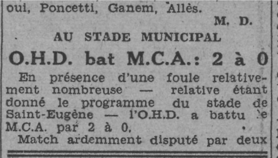 Dim 20.12.1942 Amical au Municipal OHD-MCA 2-0