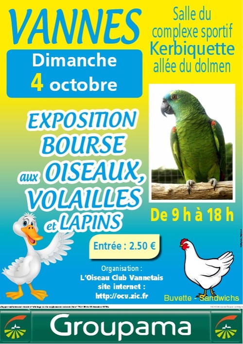- Expo/bourse aux oiseaux et aux volailles à  vannes le 4 octobre 2015