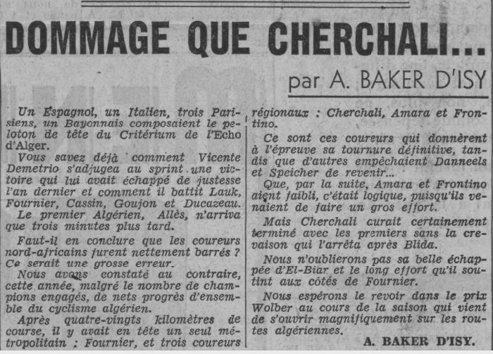 Dimanche 28.2.1937 Cyclisme Cherchalli VSM