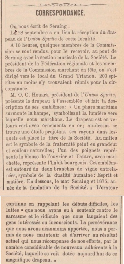 Drapeau de l'Union Spirite de Seraing (Le Messager, 15 oct. 1890)