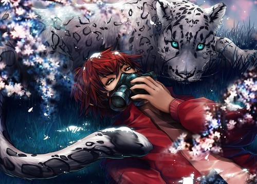 Hot anime guy with a beautiful Bengal tiger.