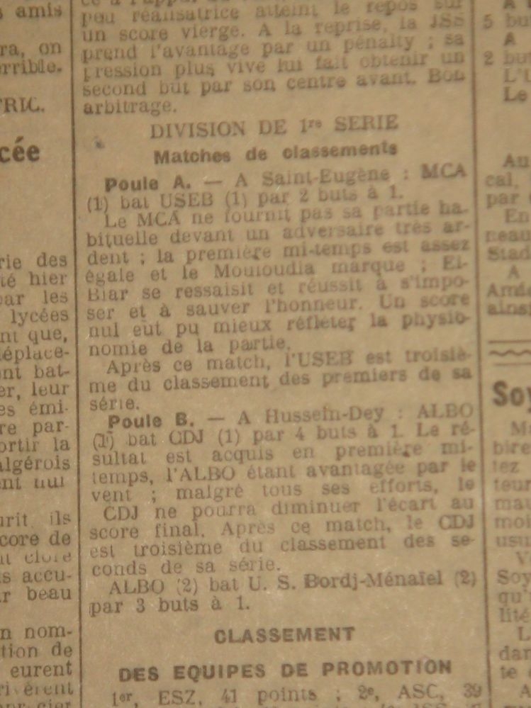 Dimanche 21.4.1929 Poule des Champions (3 leaders des 3 groupes) MCA-US El Biar 2-1