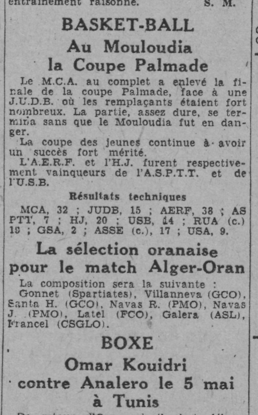 Dim 30.4.1944 Basket MCA remporte la coupe Palmade