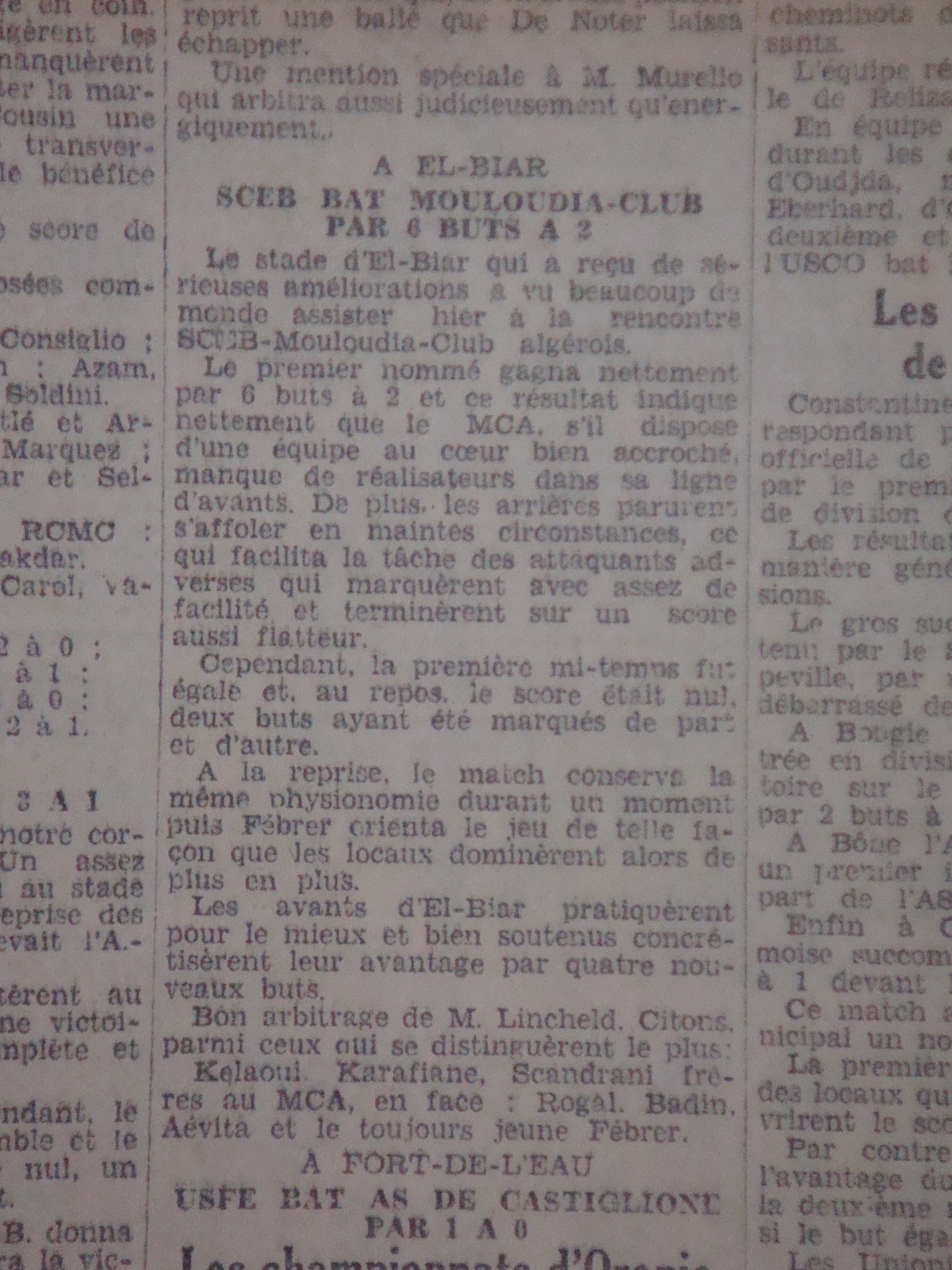Dimanche 4.10.1931 à El Biar SCEB-MCA 6-2