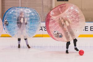 rainbow bubble soccer skating 