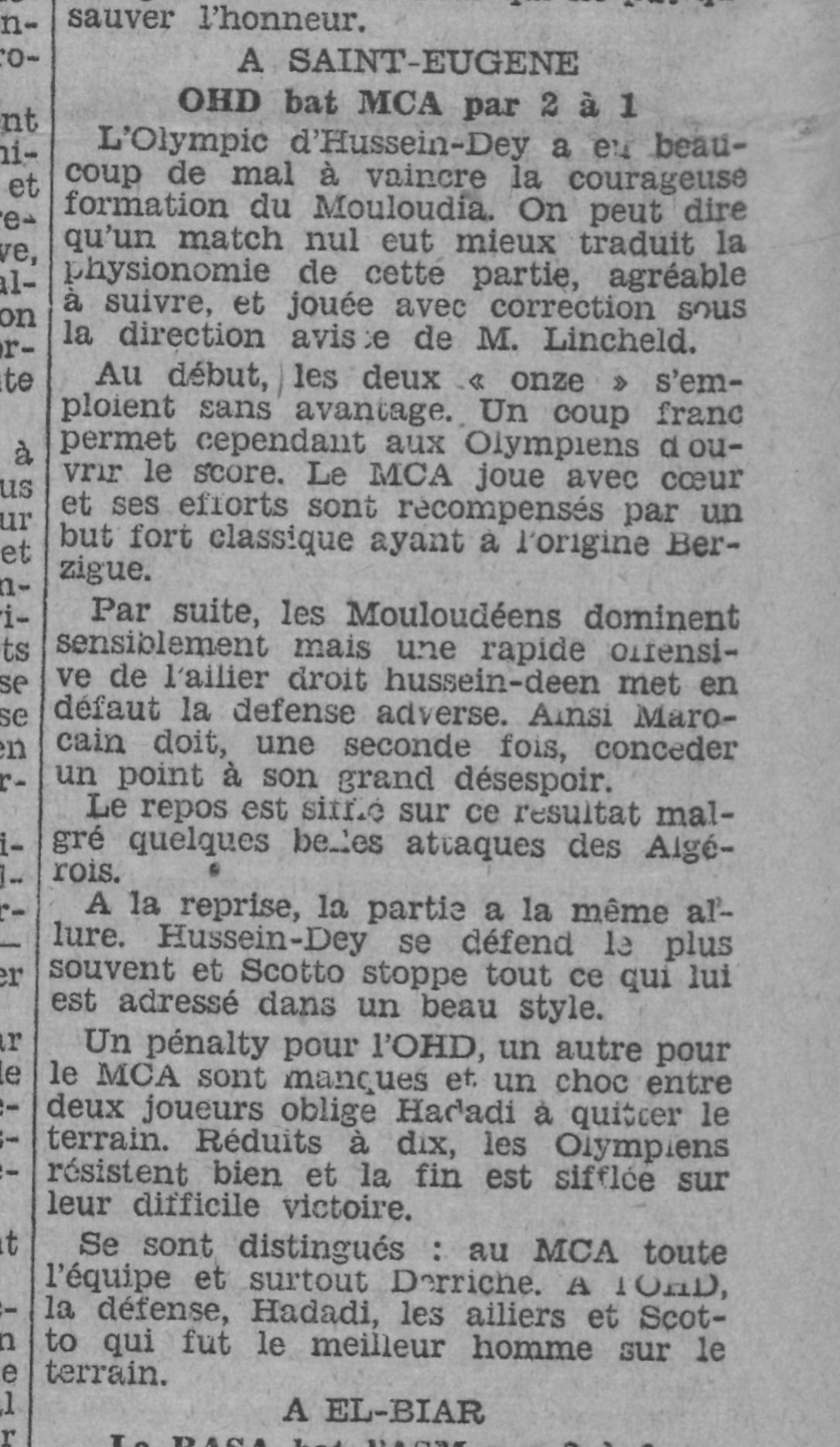 Dimanche 31.1.1932 à st eugène OHD-MCA 2-1