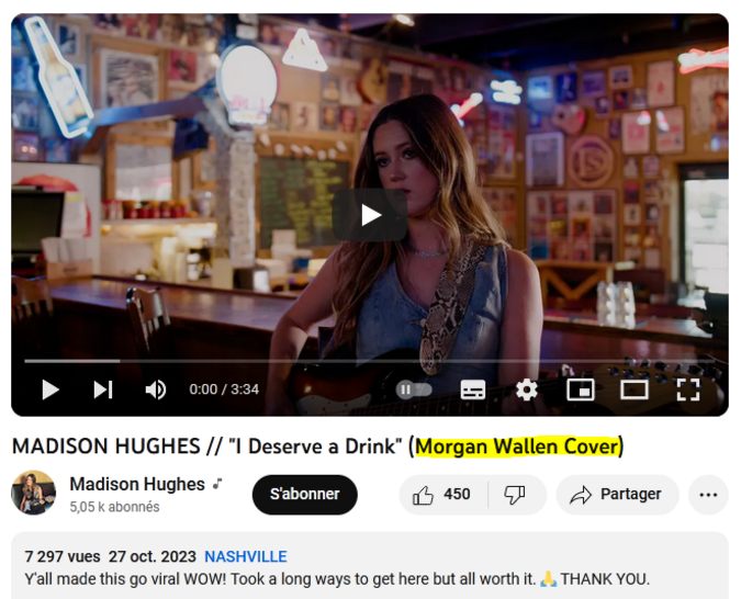 27 octobre 2023. MADISON HUGHES // "I Deserve a Drink" (Morgan Wallen cover).