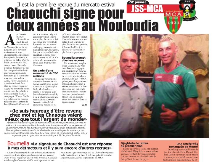 Chaouchi retour au bercail pour 2 ans