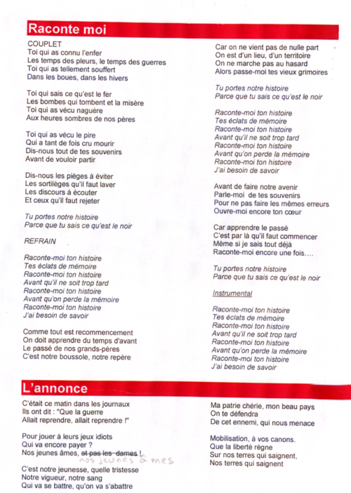 Les paroles des chansons