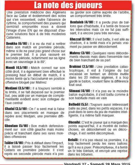 Jeudi 26.03.2015 à Doha Amical Qatar-EN 1-0