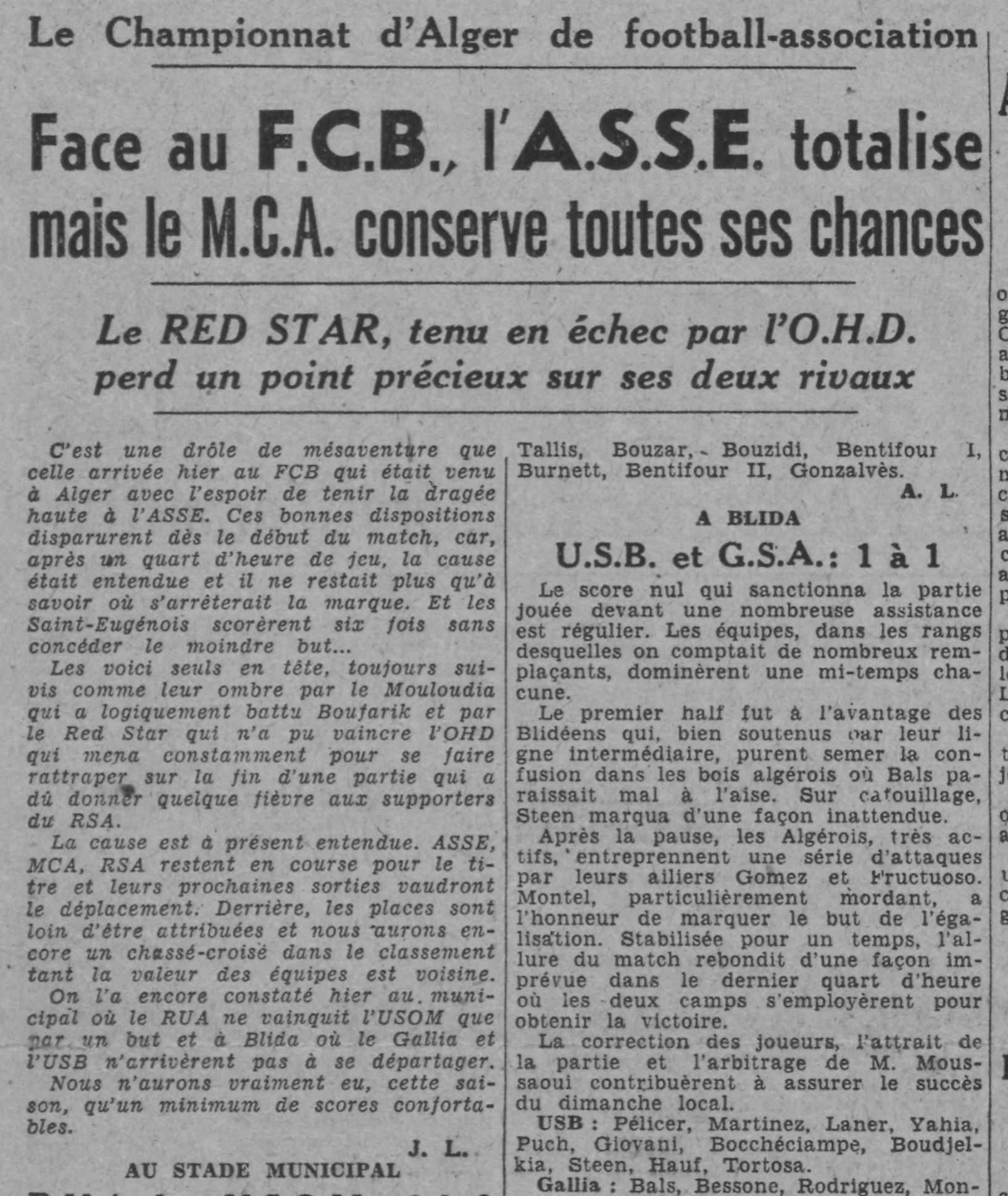 Dim 26.3.1944 au Municipal MCA-AS Boufarik 2-0