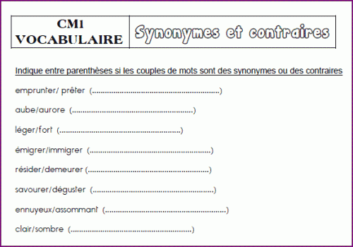 SYNONYMES ET CONTRAIRES