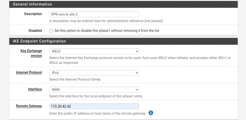 VPN IPsec de site-à-site avec PFSENSE
