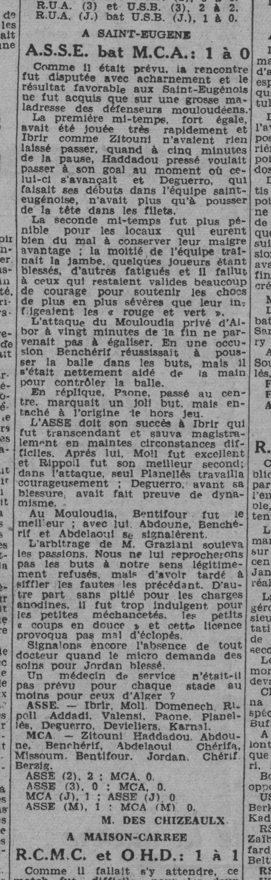 D 19.10.1941 St Eugène ASSE-MCA 1-0