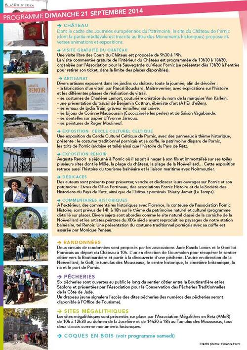 Programme JOURNEE PATRIMOINE à Pornic 2014