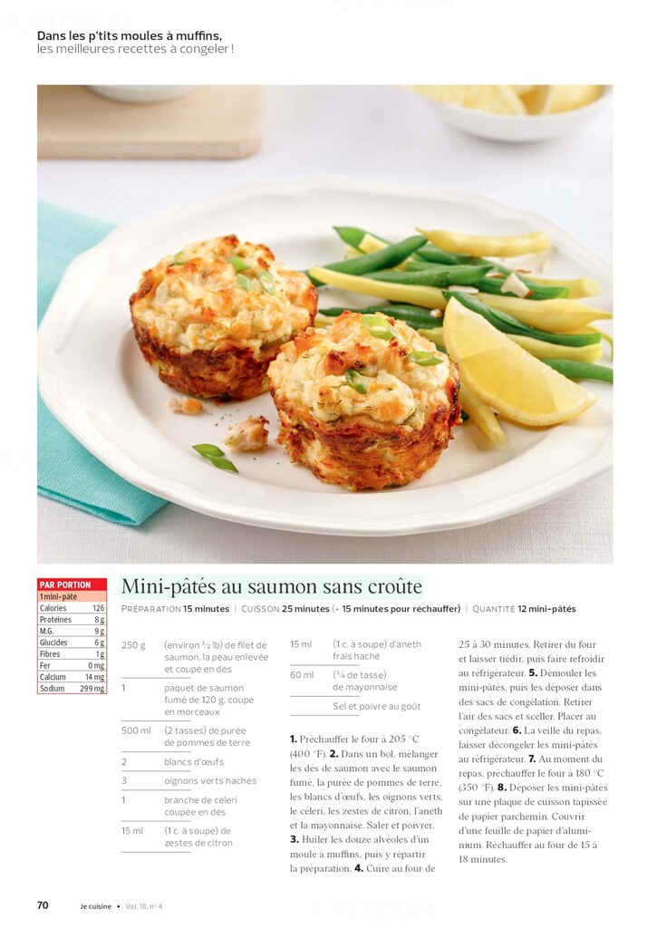 Recettes 4:  Dans les p'tits moules à muffins, les meilleures recettes à congeler!  (6 pages)