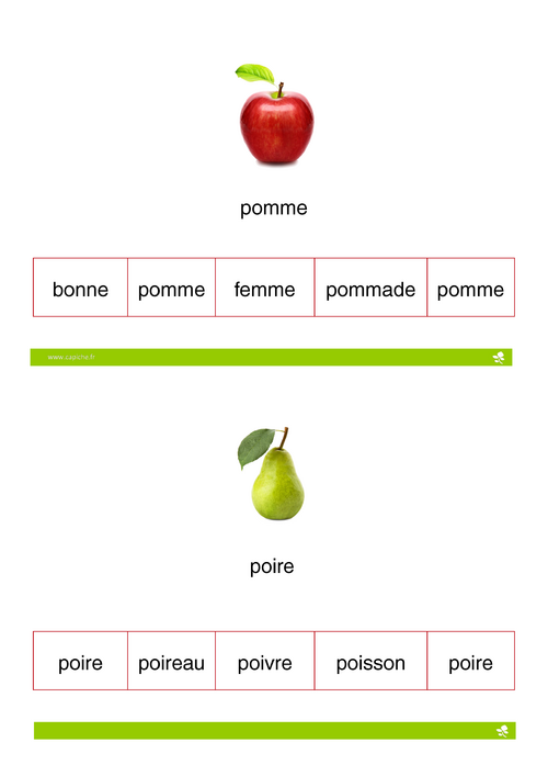 Mots identiques theme fruitsc   et légumes