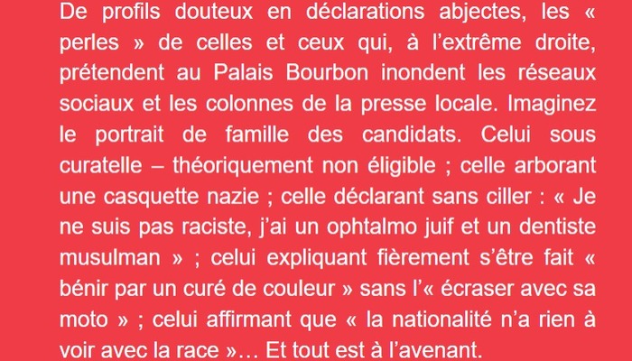   Législatives 2024 : les propos racistes  des candidats RN dans la droite ligne  de Maurras et Bousquet